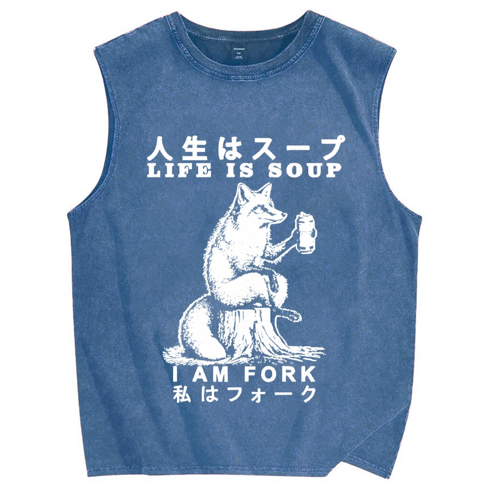 Life Is Soup I Am Fork Vintage Distressed Washed Tank Top