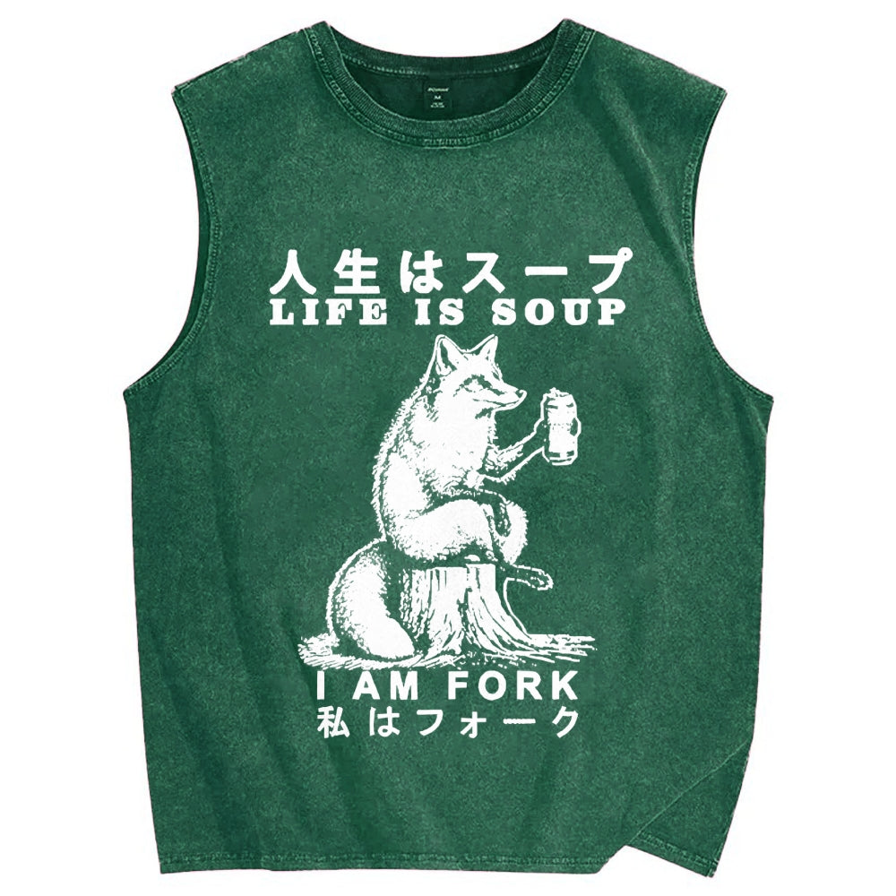 Life Is Soup I Am Fork Vintage Distressed Washed Tank Top