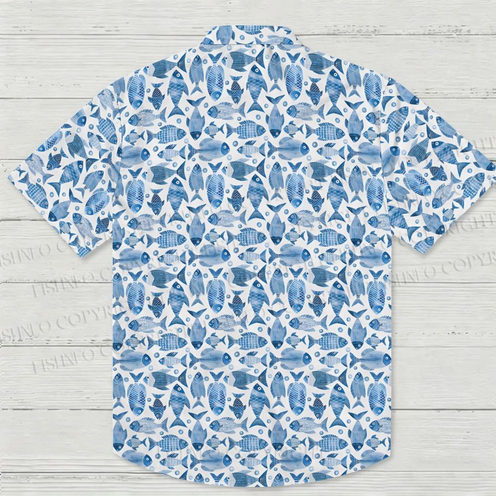 Blue Fish Printed Hawaiian Shirt