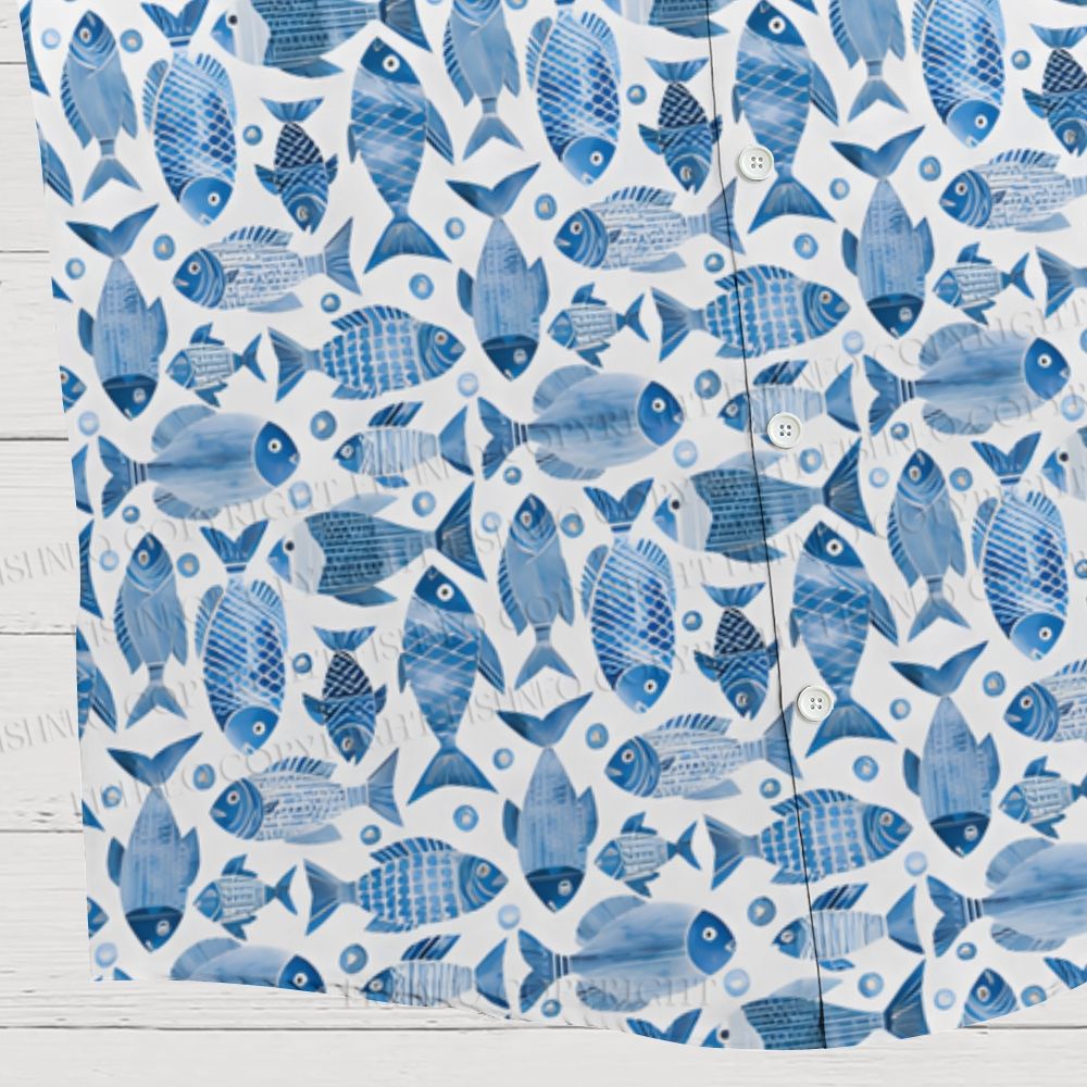 Blue Fish Printed Hawaiian Shirt
