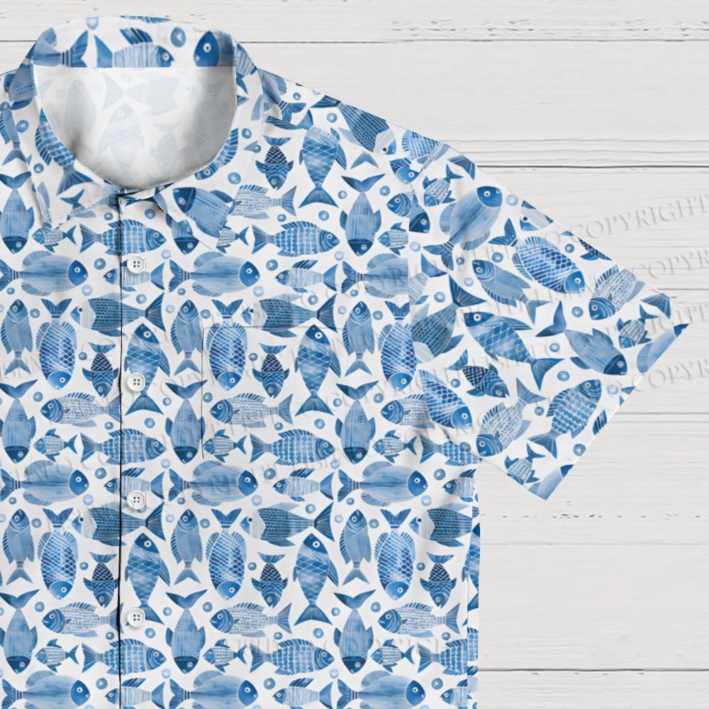 Blue Fish Printed Hawaiian Shirt