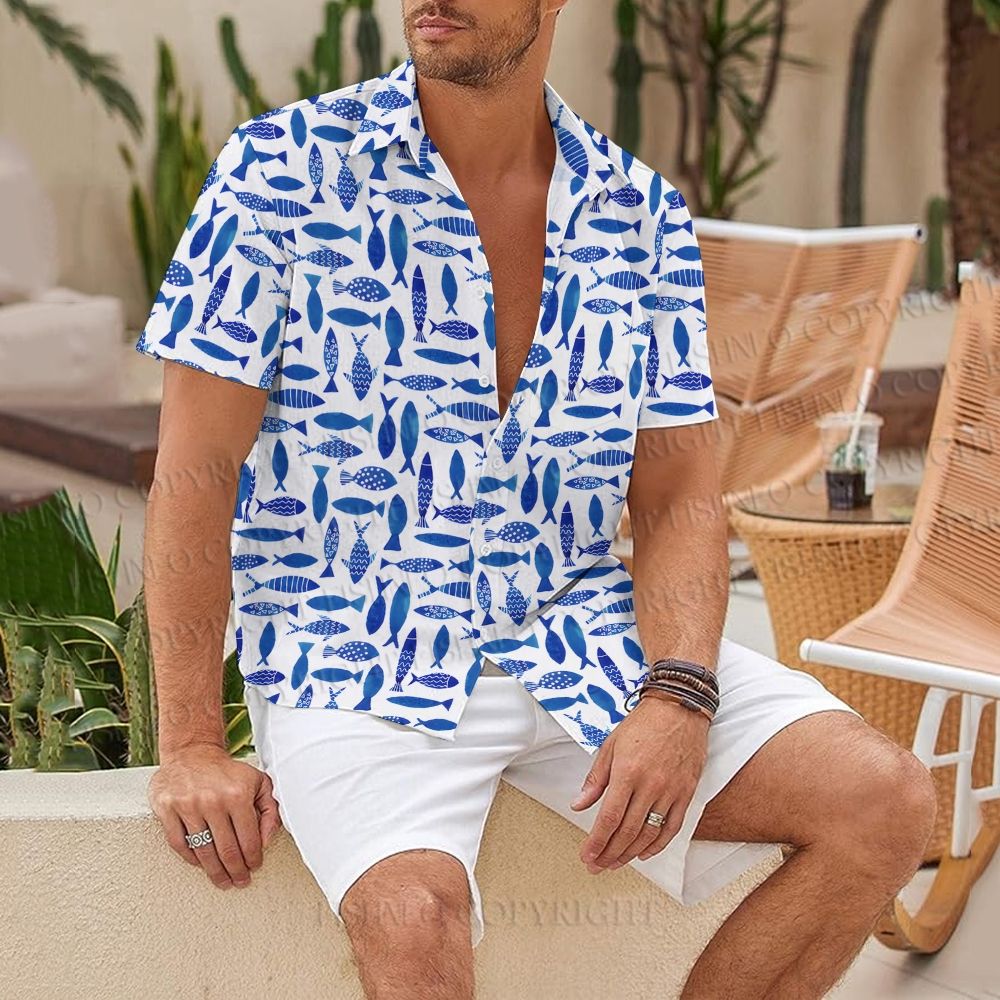 Blue Fish Printed Hawaiian Shirt