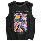 Unisex Flower Market Printed Washed Tank Top
