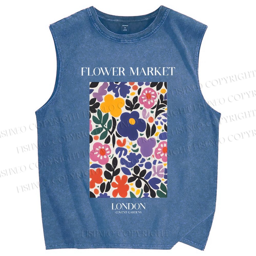 Unisex Flower Market Printed Washed Tank Top