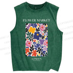Unisex Flower Market Printed Washed Tank Top