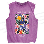 Unisex Flower Market Printed Washed Tank Top