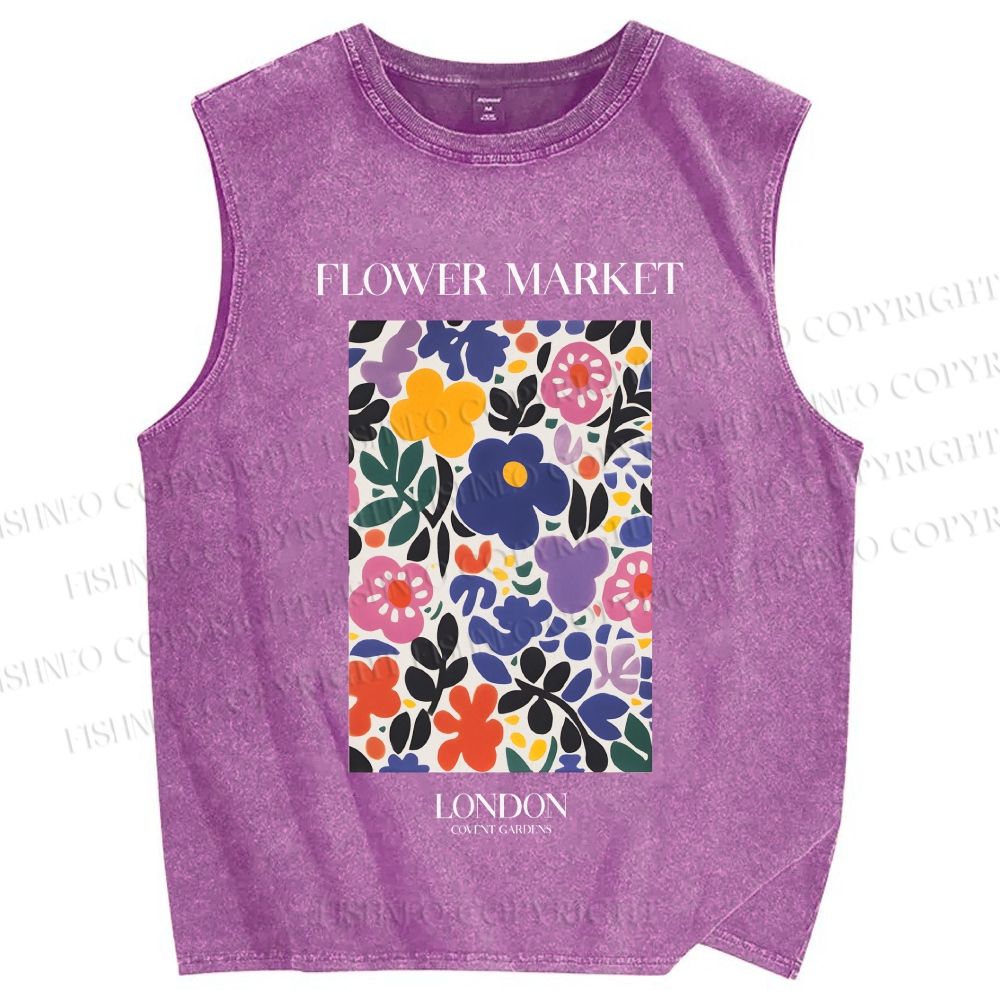 Unisex Flower Market Printed Washed Tank Top