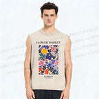 Unisex Flower Market Printed Washed Tank Top