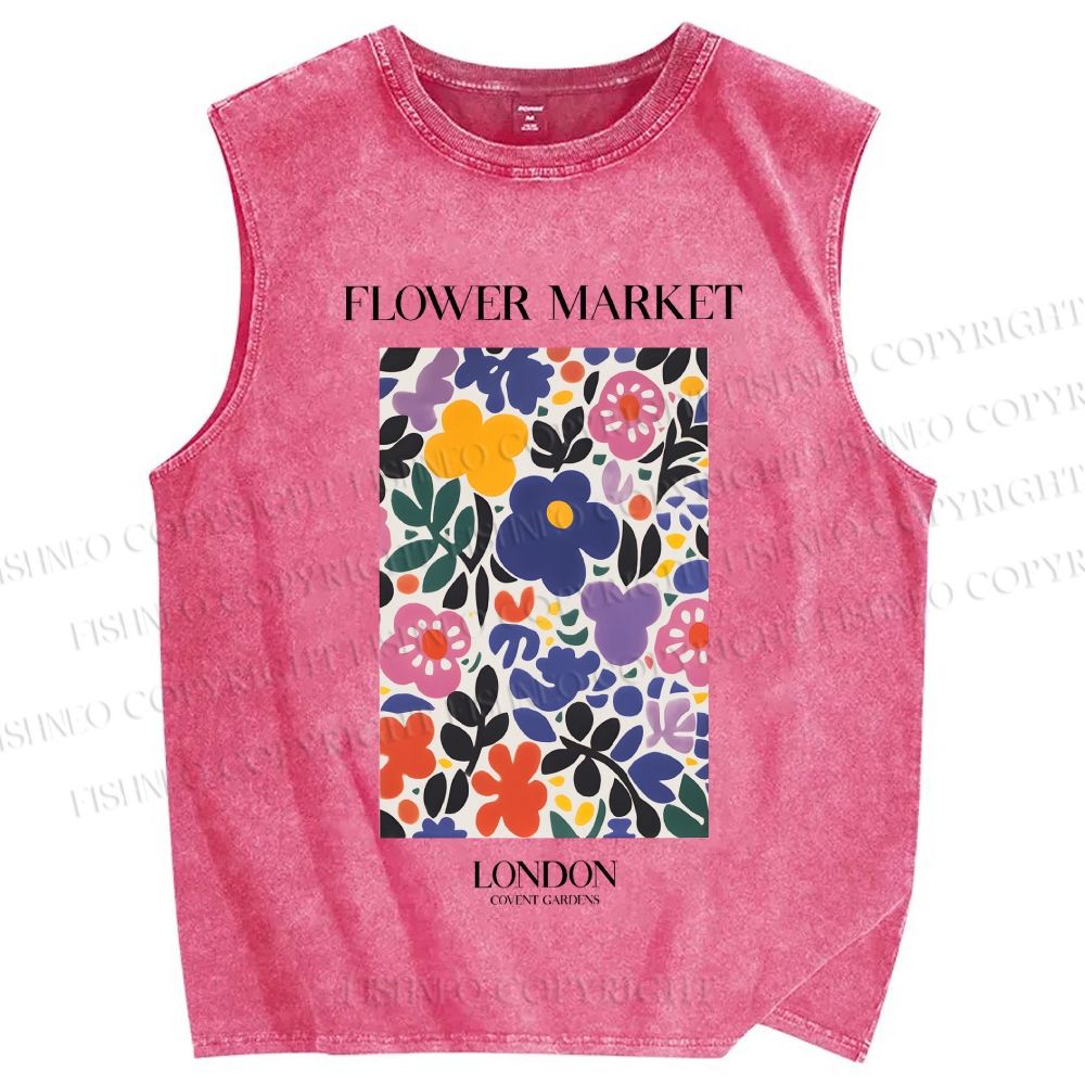 Unisex Flower Market Printed Washed Tank Top