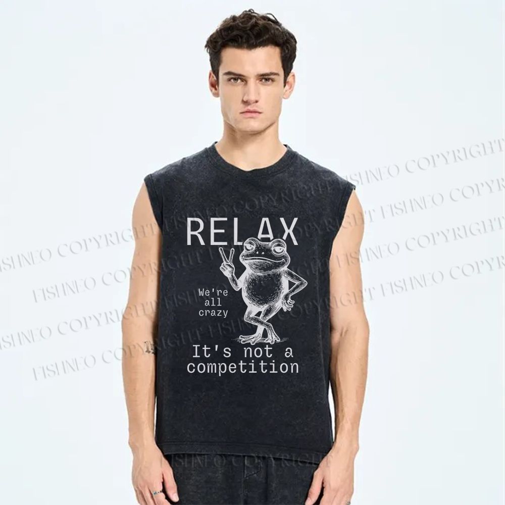 Unisex Funny Frog Printed Washed Tank Top