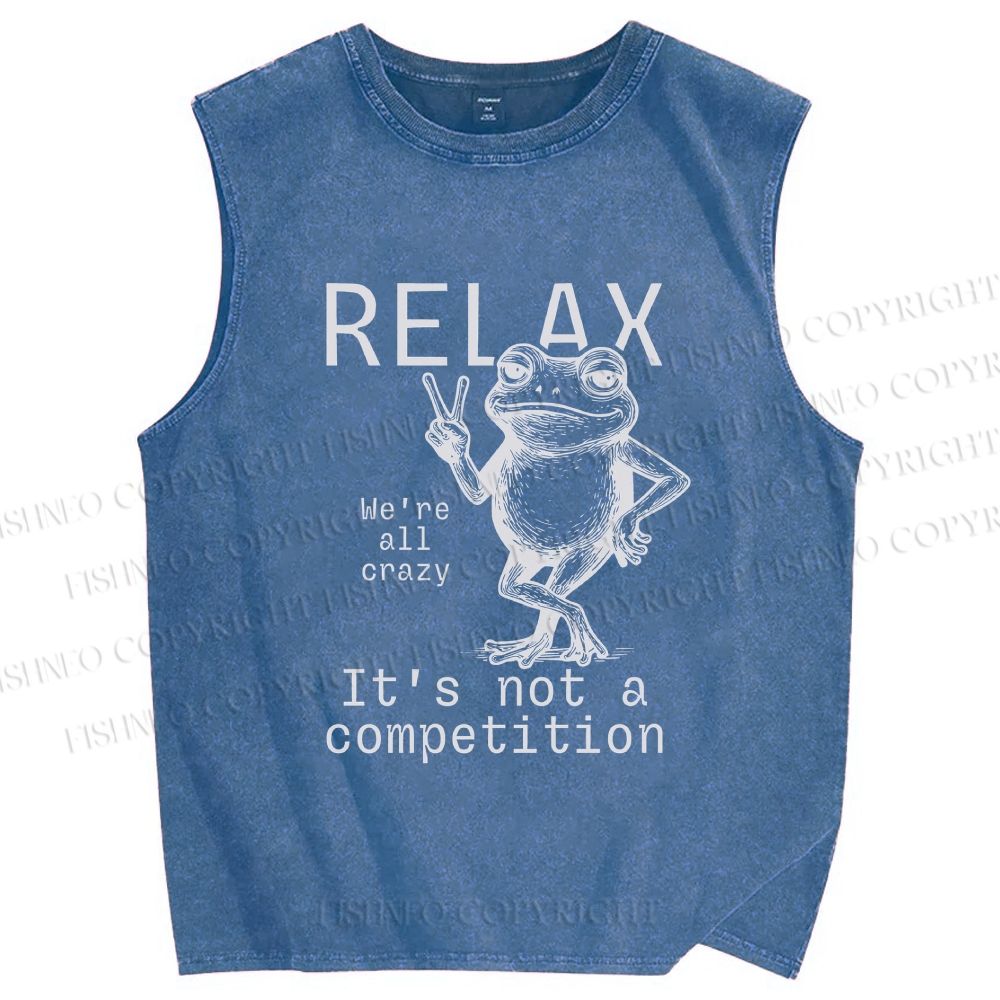 Unisex Funny Frog Printed Washed Tank Top