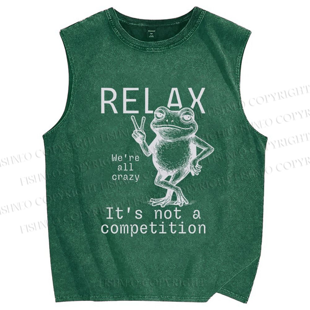 Unisex Funny Frog Printed Washed Tank Top