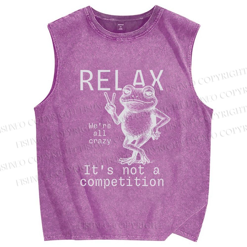 Unisex Funny Frog Printed Washed Tank Top