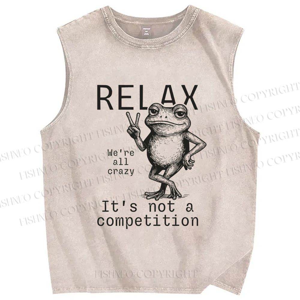 Unisex Funny Frog Printed Washed Tank Top