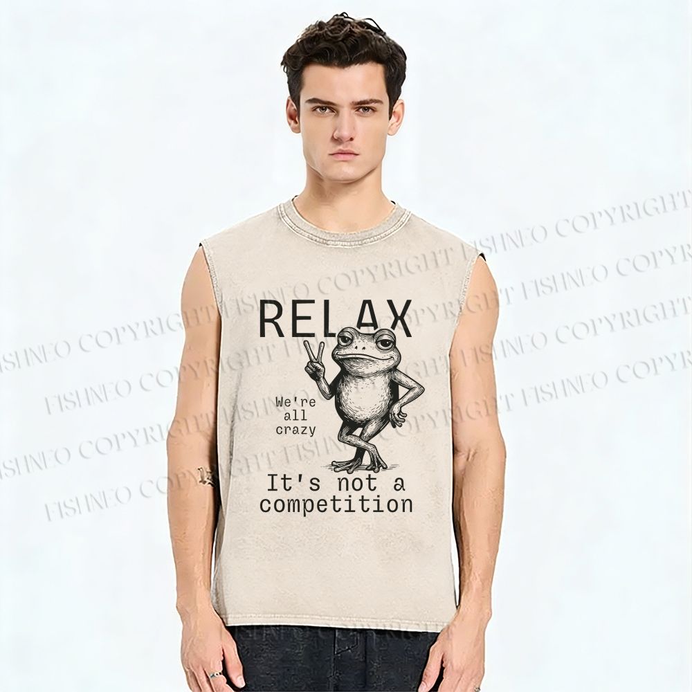 Unisex Funny Frog Printed Washed Tank Top