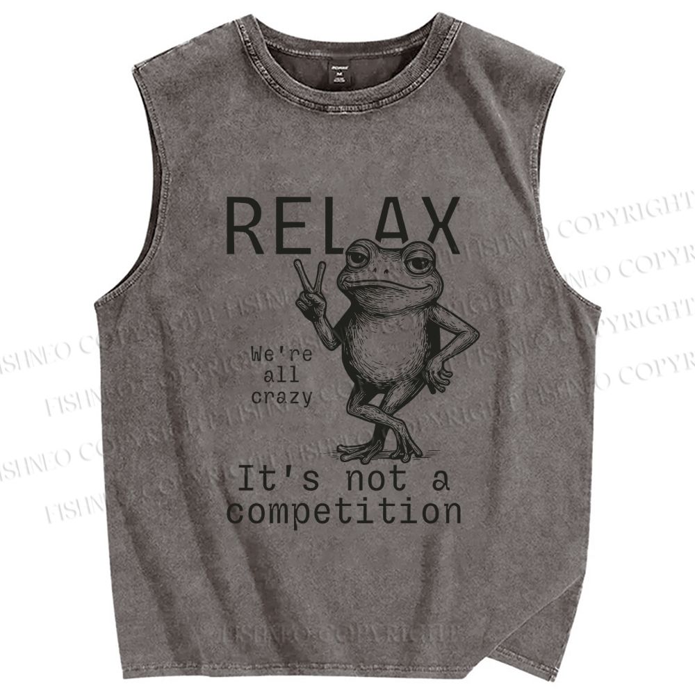 Unisex Funny Frog Printed Washed Tank Top