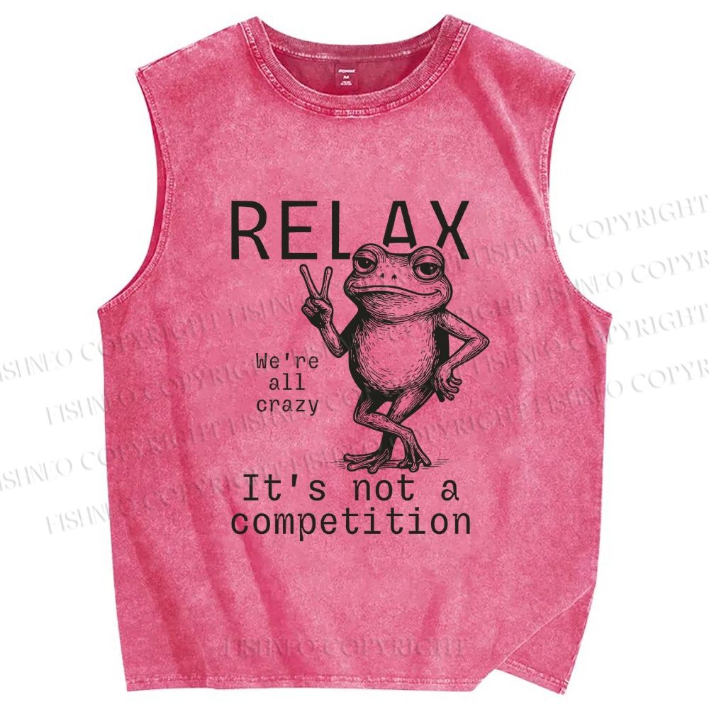 Unisex Funny Frog Printed Washed Tank Top