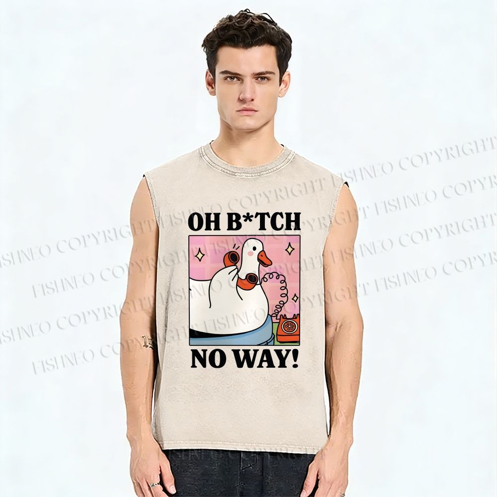 Unisex Oh B*tch No Way Goose Printed Washed Tank Top