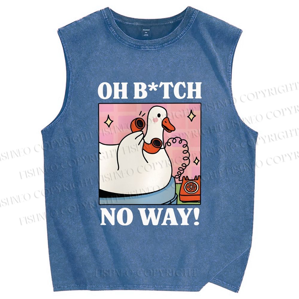 Unisex Oh B*tch No Way Goose Printed Washed Tank Top