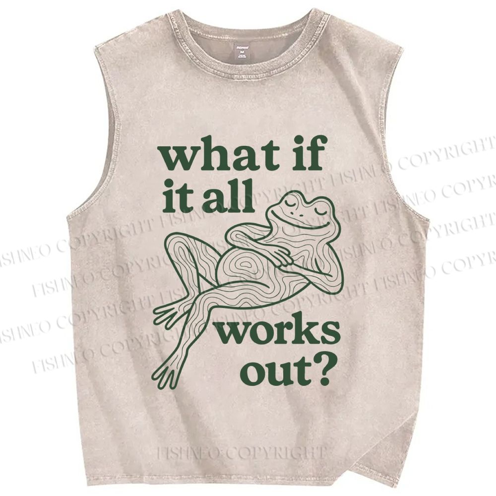 Unisex Funny Frog Printed Washed Tank Top