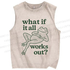 Unisex Funny Frog Printed Washed Tank Top