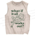 Unisex Funny Frog Printed Washed Tank Top