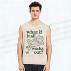 Unisex Funny Frog Printed Washed Tank Top