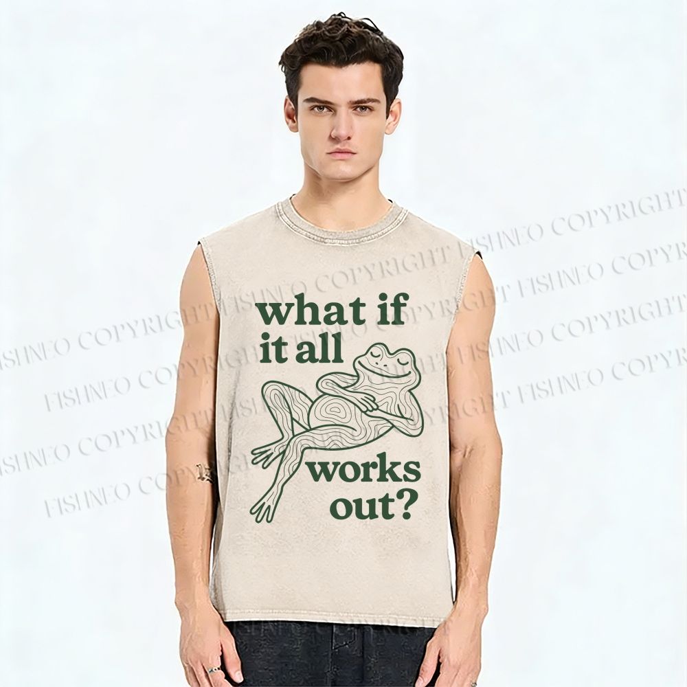Unisex Funny Frog Printed Washed Tank Top
