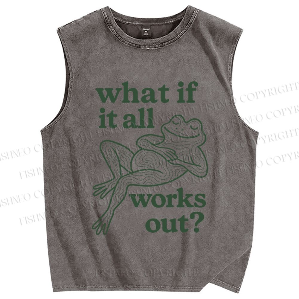 Unisex Funny Frog Printed Washed Tank Top
