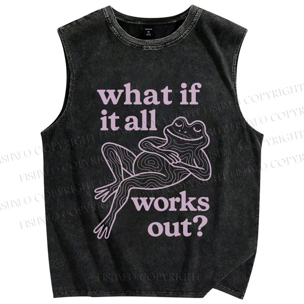 Unisex Funny Frog Printed Washed Tank Top