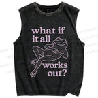 Unisex Funny Frog Printed Washed Tank Top