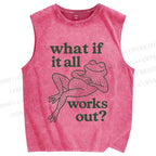 Unisex Funny Frog Printed Washed Tank Top