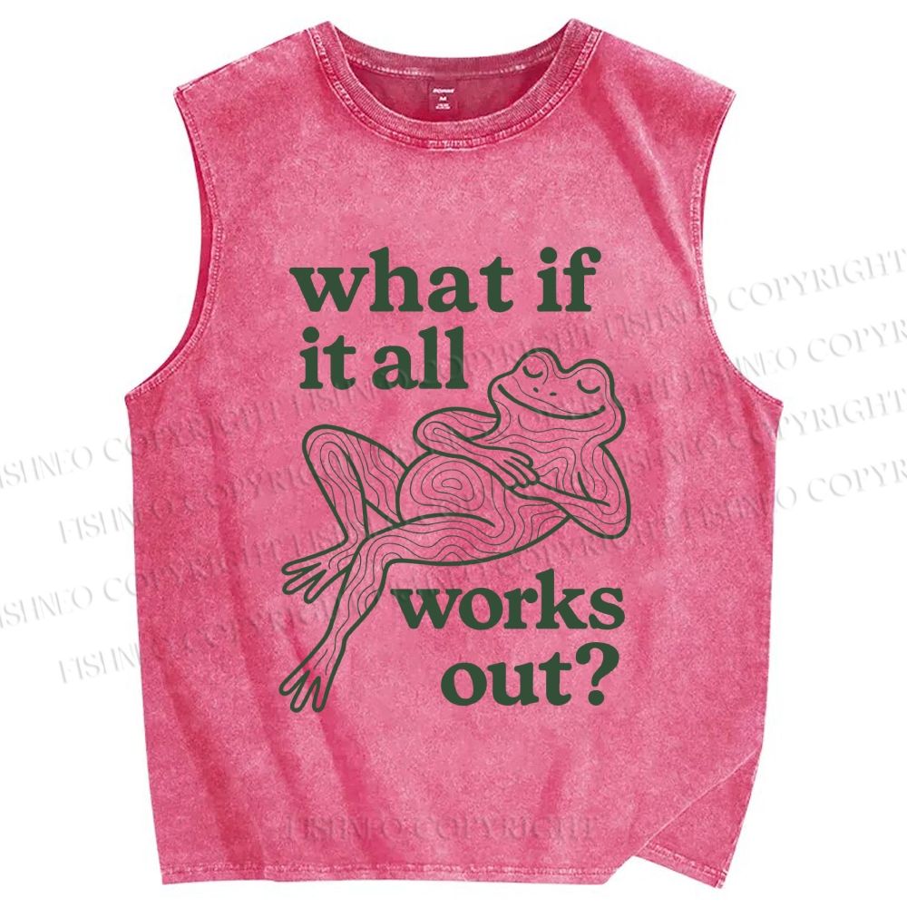 Unisex Funny Frog Printed Washed Tank Top