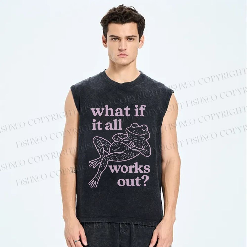 Unisex Funny Frog Printed Washed Tank Top