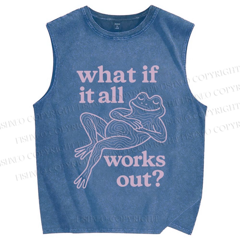 Unisex Funny Frog Printed Washed Tank Top