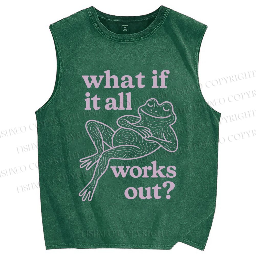 Unisex Funny Frog Printed Washed Tank Top