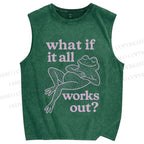 Unisex Funny Frog Printed Washed Tank Top