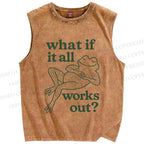 Unisex Funny Frog Printed Washed Tank Top