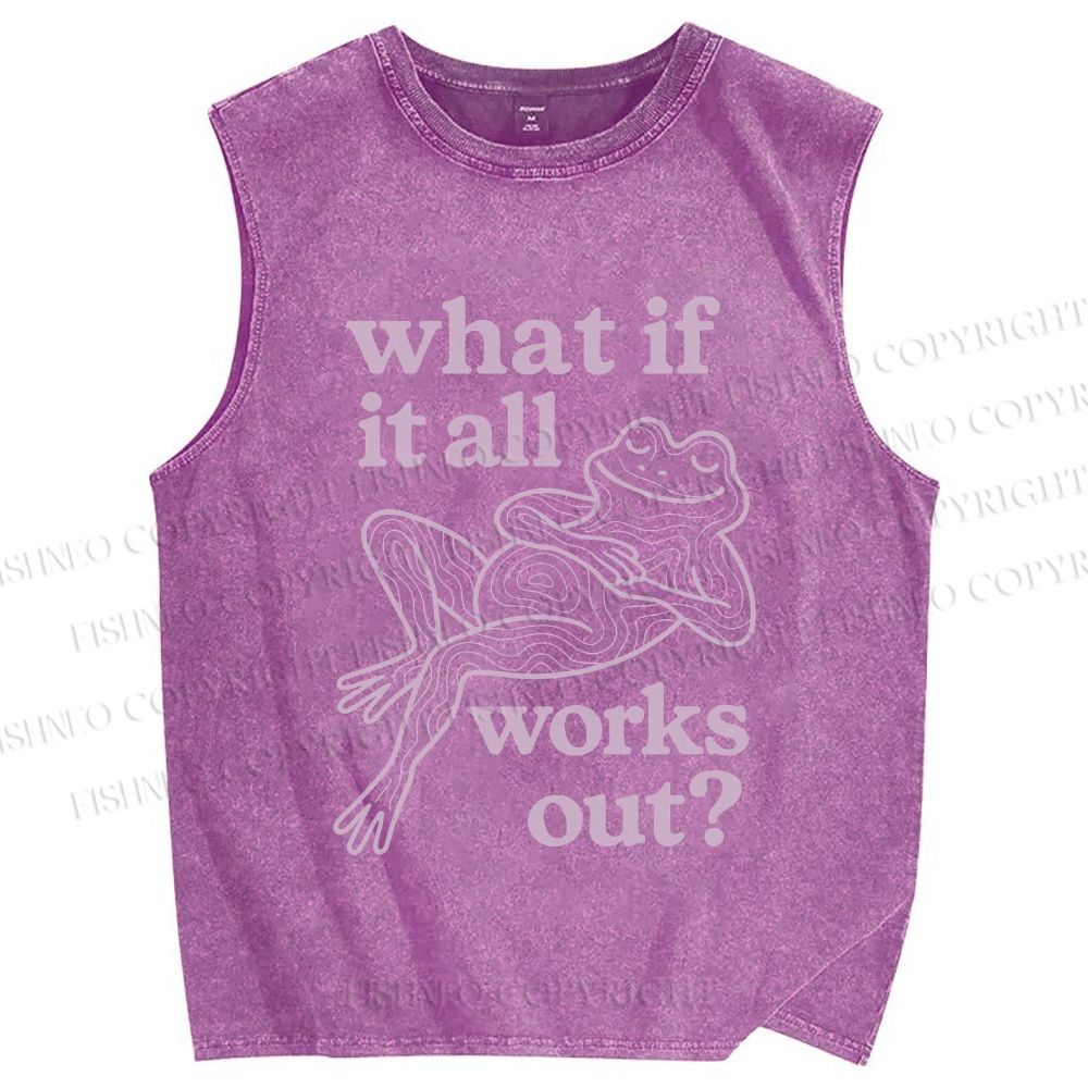 Unisex Funny Frog Printed Washed Tank Top