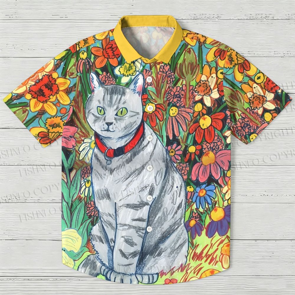 Cat in Flowers Hawaiian Shirt