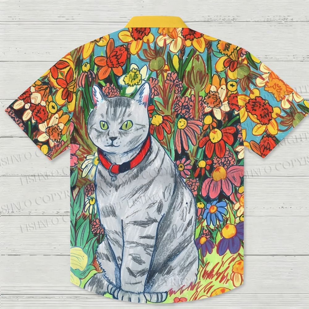 Cat in Flowers Hawaiian Shirt