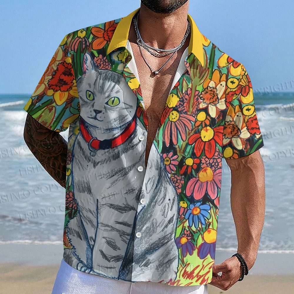 Cat in Flowers Hawaiian Shirt