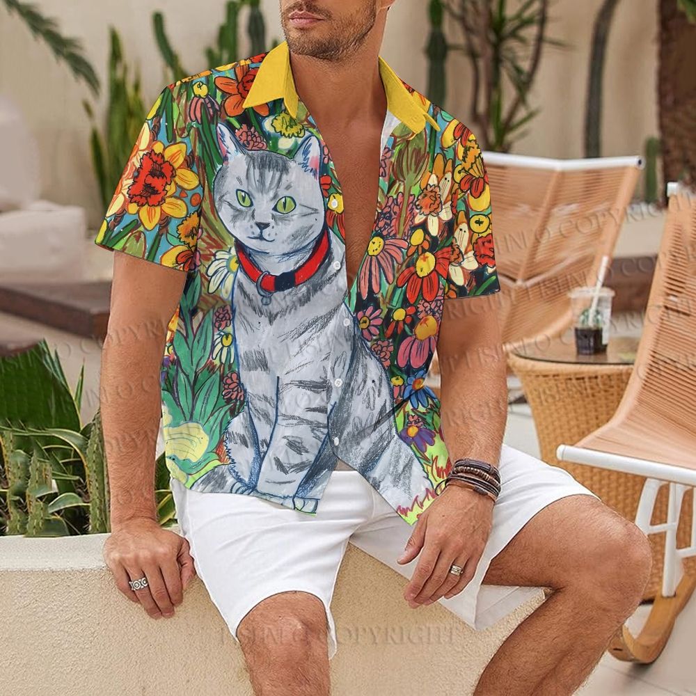 Cat in Flowers Hawaiian Shirt