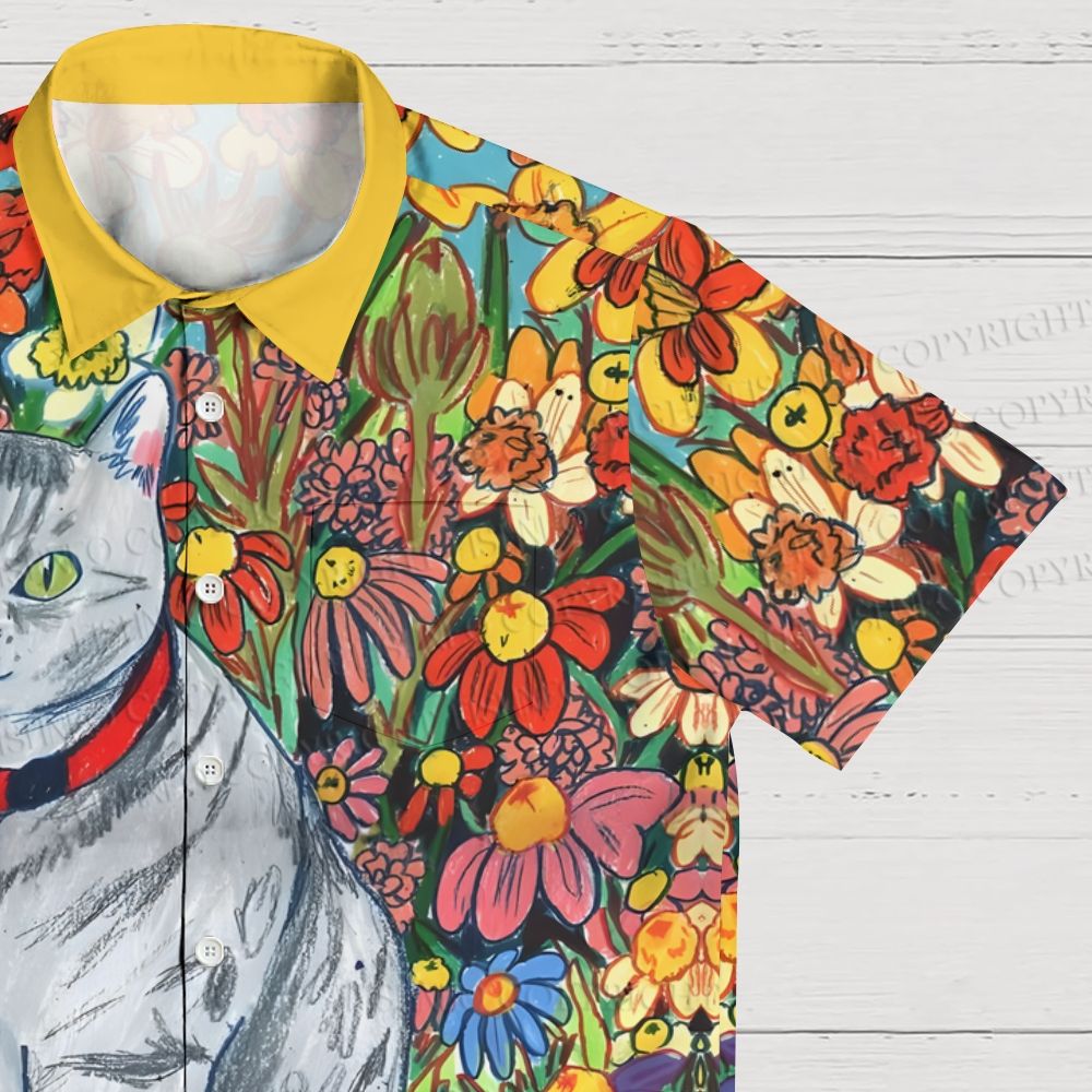Cat in Flowers Hawaiian Shirt