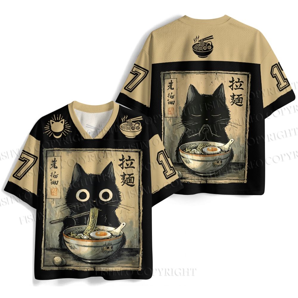 Kawaii Ramen Cat Retro Japanese Noodles Jersey Shirts