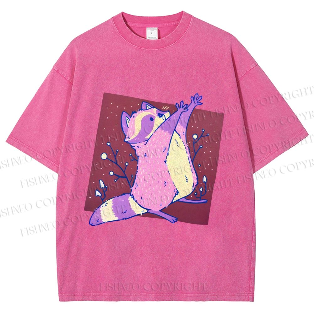 Unisex Chubby Raccoon Printed Washed Tee
