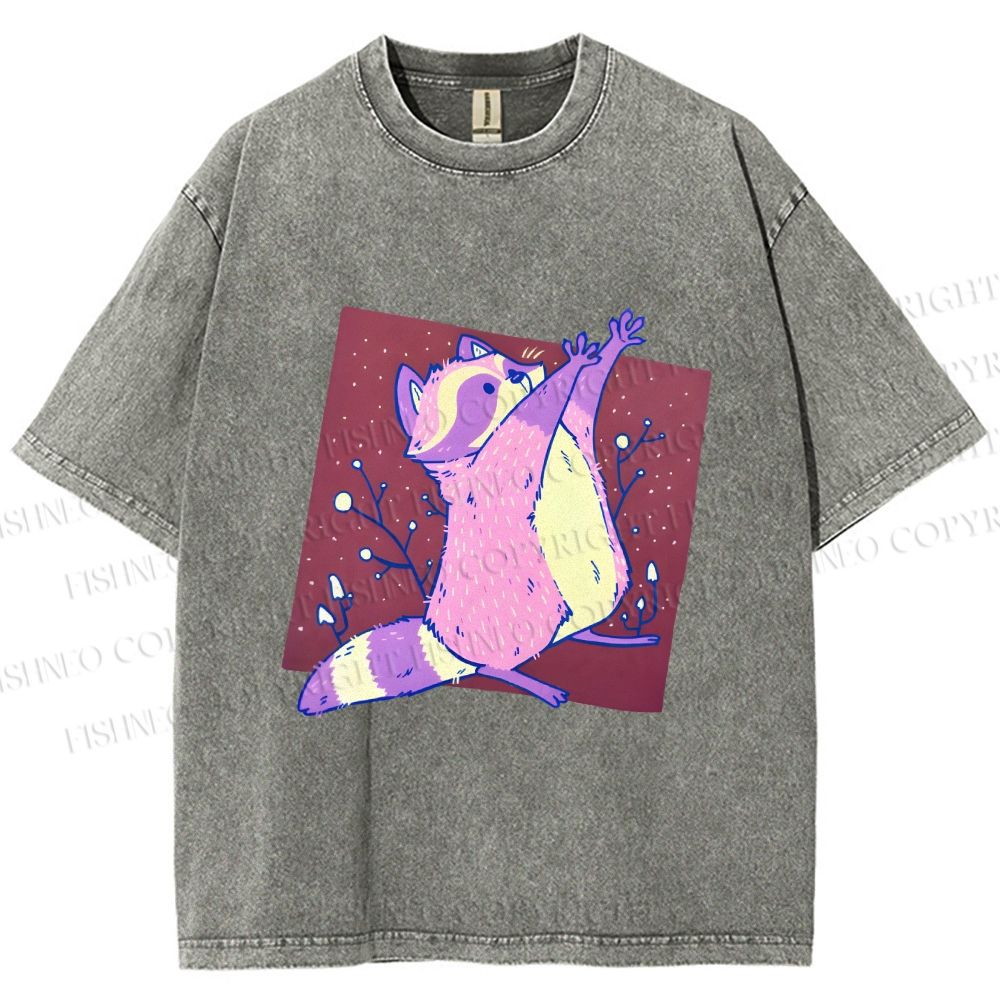 Unisex Chubby Raccoon Printed Washed Tee