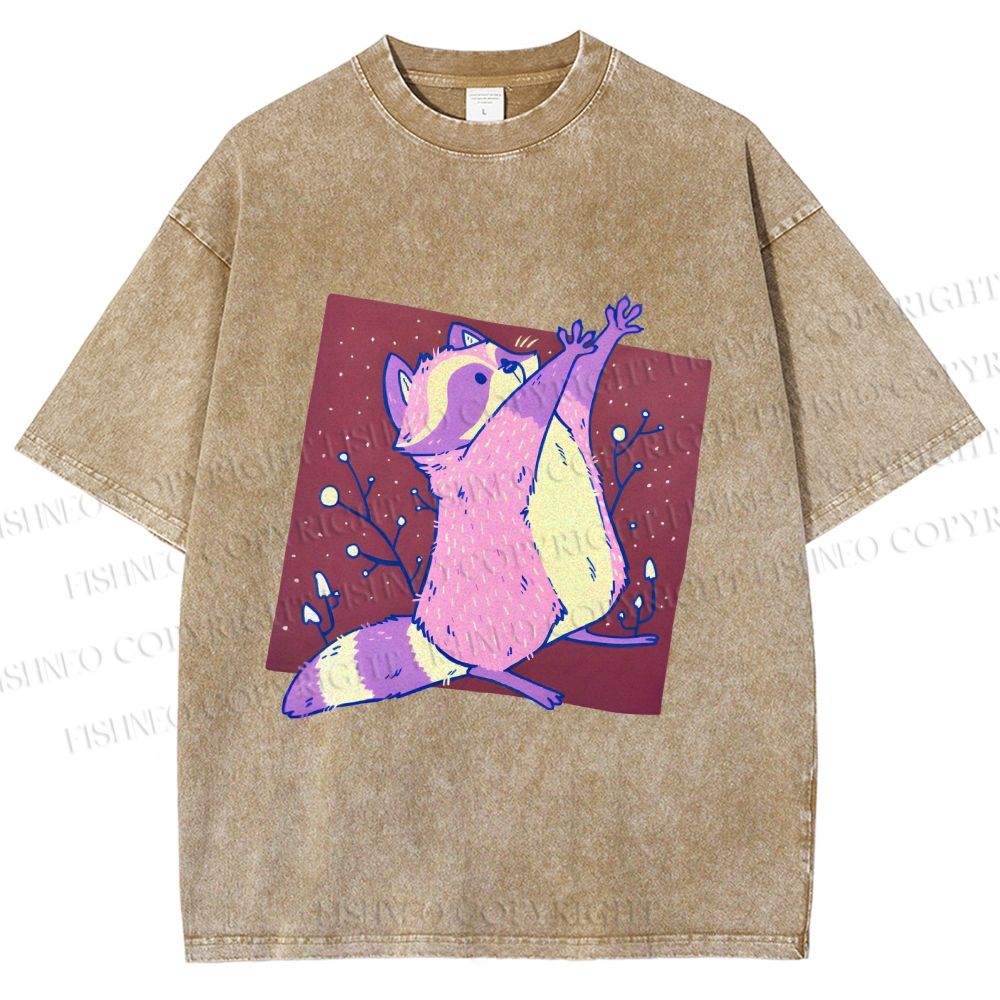 Unisex Chubby Raccoon Printed Washed Tee