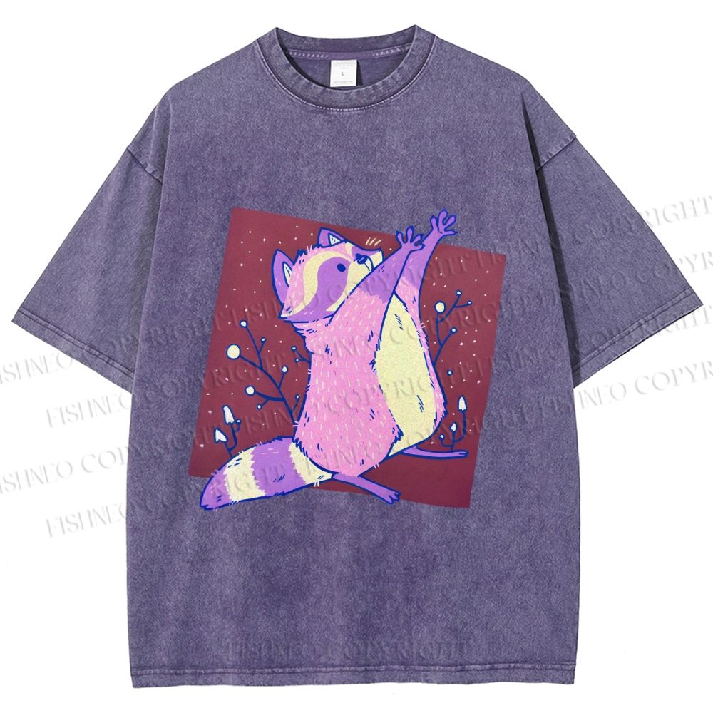 Unisex Chubby Raccoon Printed Washed Tee