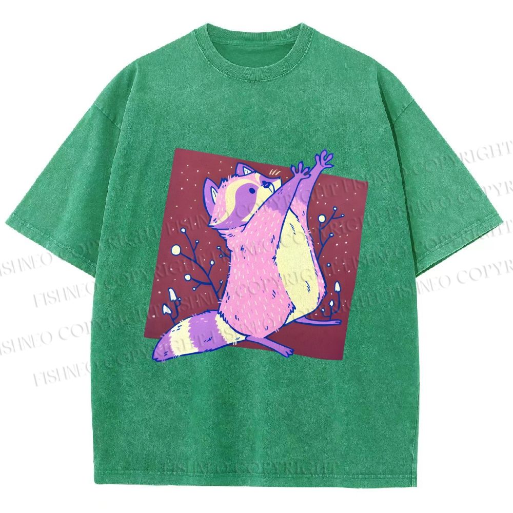 Unisex Chubby Raccoon Printed Washed Tee